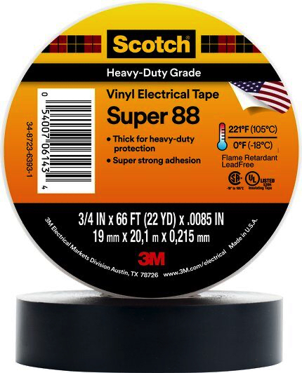 Scotch 3/4 in. x 66 ft. x 0.008 in. Super 88 Vinyl Electrical Tape, Black - Click Image to Close